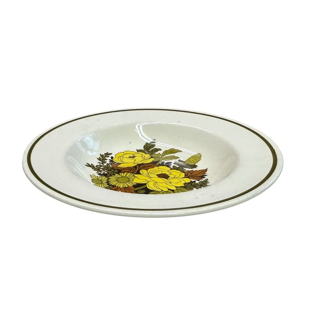 Grindley Mayflower Soup Bowl Staffordshire England Yellow Floral Ironstone 8.75